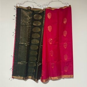 Pink and Black Saree with Gold Accents